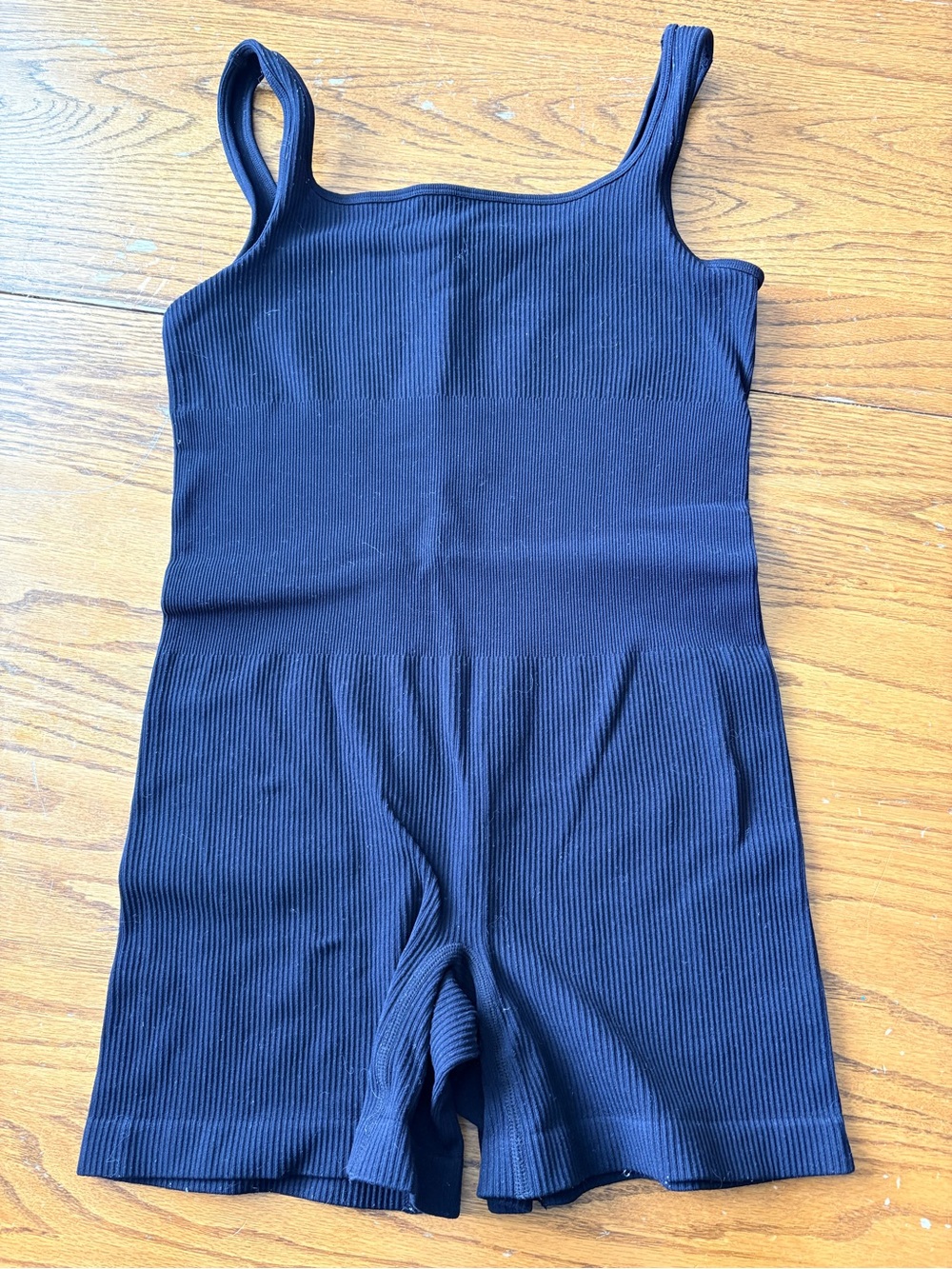 Ribbed Black Blue Tank Romper